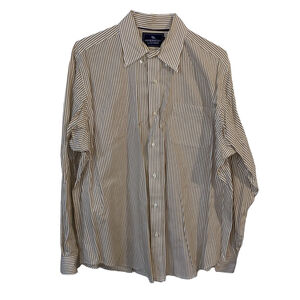 Men's American Living Button Down Shirt XL Brown White Striped 100% Cotton